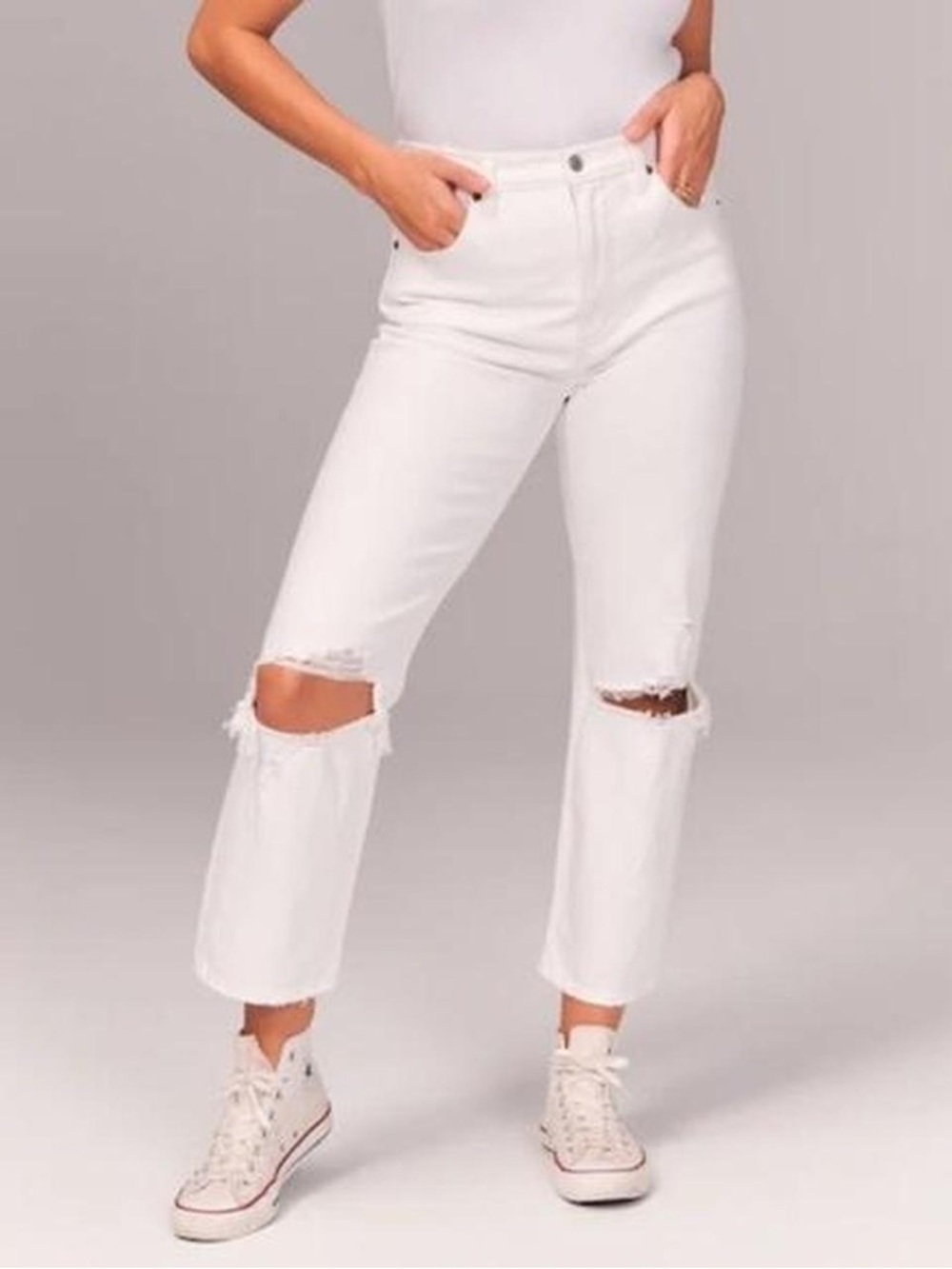 Abercrombie & Fitch Curve Love High Rise Ankle Straight White Jeans 27/4 NWT